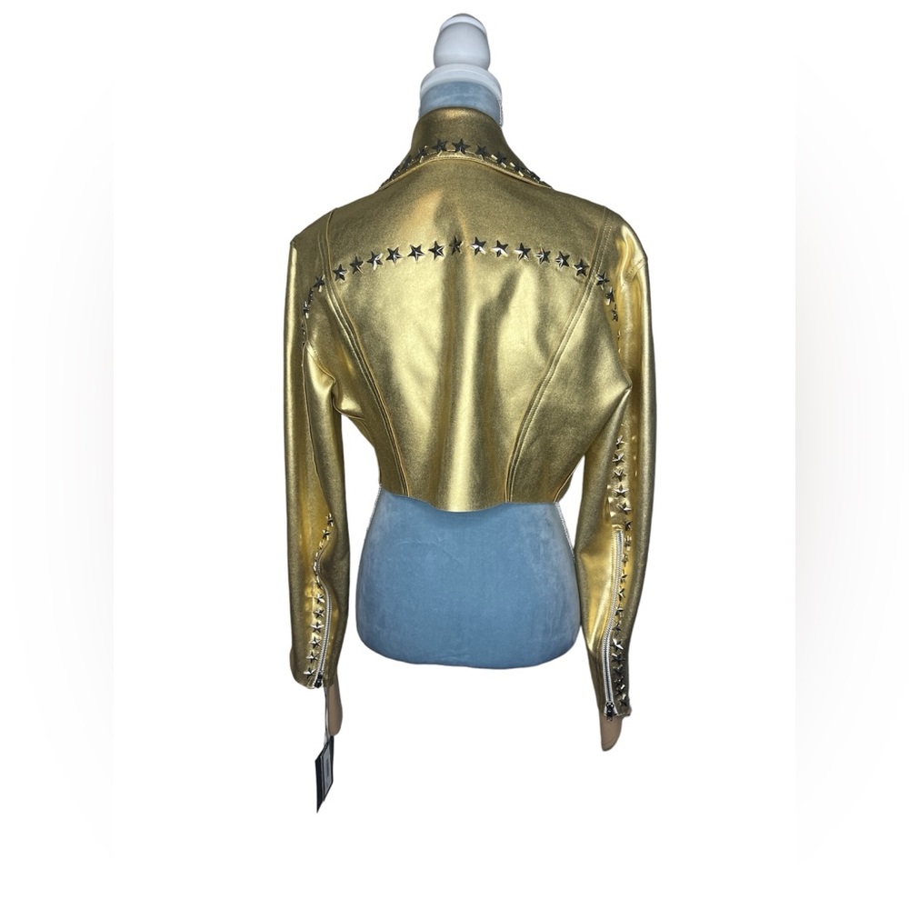 🦋SOLD🦋NORMA KAMALI Embellished Gold Foil Biker Jacket - Picture 5 of 8
